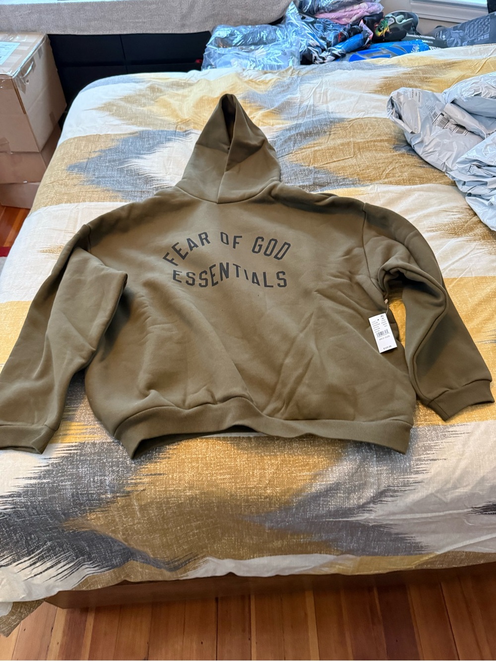 Essentials Fear of God Crewneck Hoodie in Olive Green